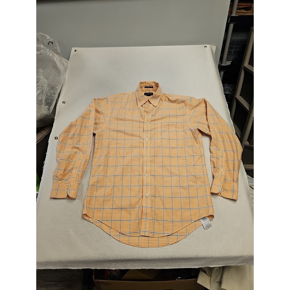 Lands End shirt Mens M  Original Oxford Long Sleeve‎ Orange Plaid button down